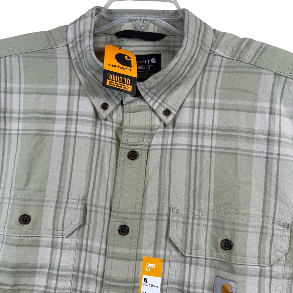 NEW Carhartt Plaid Short Sleeve Shirt Mens XL Green Loose Fit Midweight TW4625-M